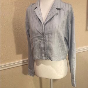 Forever 21 Gray/Blue Pinstripe Button-Down Shirt